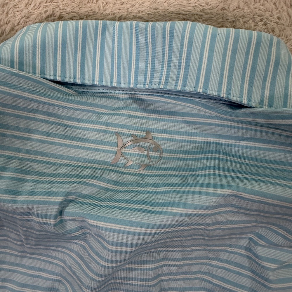 Southern Tide Mens Medium Polo Shirt Blue Striped Brrr Cooling Performance Golf - Picture 9 of 11